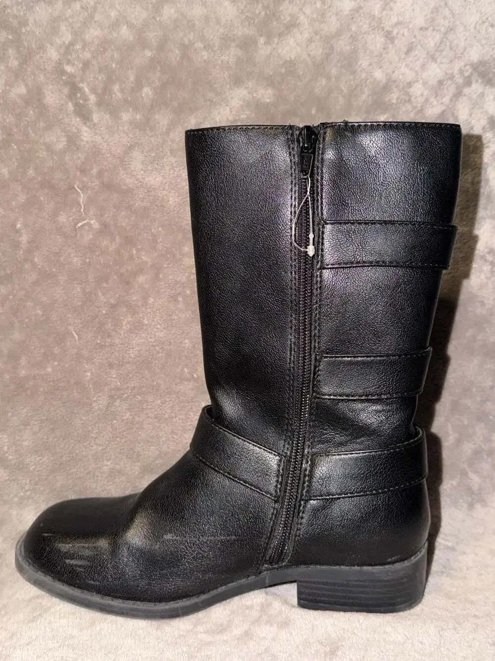 Art Class Black Mid-Calf Boots With Triple Buckle Details Side Zipper Girls
